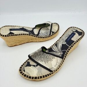 Burberry Floral Black and Cream Espadrille Wedges